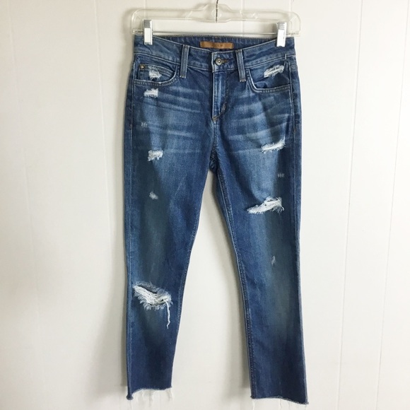 Joe’s Distressed Jeans Cropped Pants Size 24 The Skinny - Picture 1 of 6